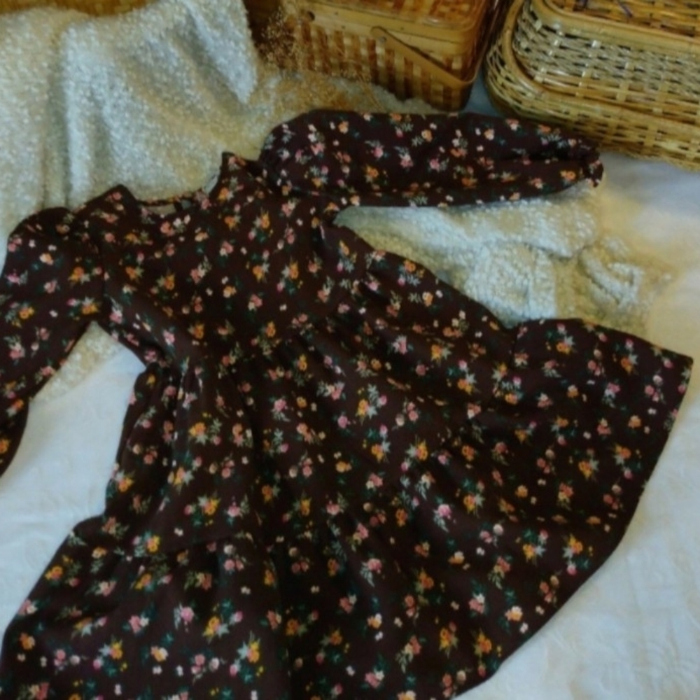 Charming Floral Kids Dress in Brown